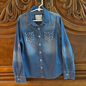 Justice Ombré Jeweled Long Sleeve Denim Shirt
